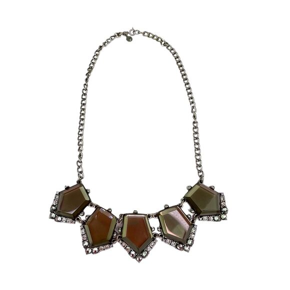 Loft Silver Tone Grey Geometric Statement Bib Fashion Women's Necklace - Picture 1 of 3